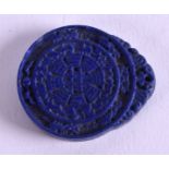 A CHINESE CARVED LAPIS LAZULI PENDANT. 2.5 cm x 3.25 cm.