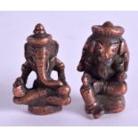 TWO INDIAN BRONZE GANESHA FIGURES. 3 cm high.