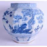 A LARGE CHINESE BLUE AND WHITE JARDINIERE painted with trees. 28 cm x 32 cm.