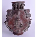 AN UNUSUAL INDIAN BRONZE LOZENGE SHAPED VASE. 25 cm x 14 cm.