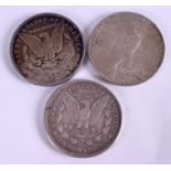 THREE AMERICAN SILVER DOLLARS. (3)