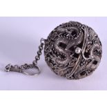 A CHINESE WHITE METAL DRAGON CENSER. 5 cm wide.