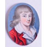 A FINE 18TH/19TH CENTURY PAINTED PORTRAIT MINAITURE. 3.5 cm x 4.25 cm.