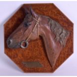 A 19TH CENTURY COLD PAINTED BRONZE HORSE PLAQUE Coronation Stakes 1938, jockey J Salisse. 25 cm x