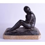 AN ANTIQUE FRENCH FIGURE OF A SEATED NUDE FEMALE by Armel Beaufils (1882-1952), foundry mark and nu