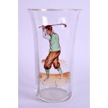 A 1950S ENAMELLED GOLFING GLASS. 13 cm high.