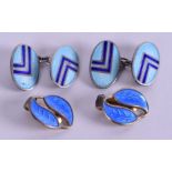 A PAIR OF SILVER AND ENAMEL CUFFLINKS and a pair of earrings. (4)