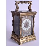 A FINE 19TH CENTURY FRENCH REPEATING CHAMPLEVE ENAMEL CARRIAGE CLOCK of lovely quality, decorated w