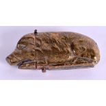 A BRASS PIG VESTA CASE. 6 cm wide.