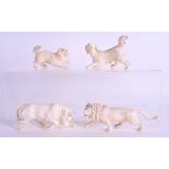 A RARE SET OF FOUR 19TH CENTURY EUROPEAN CARVED IVORY ANIMALS in various forms. Largest 12 cm wide.