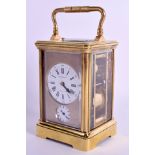 A 19TH CENTURY FRENCH REPEATING BRASS CARRIAGE CLOCK by A H Rodanet. 16 cm high inc handle.