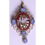 AN ANTIQUE MICRO MOSAIC BIRD PENDANT. 3.5 cm x 5 cm.