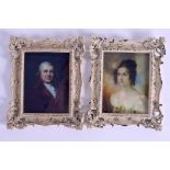 A PAIR OF PORTRAIT MINIATURES. Image 7 cm x 9 cm.