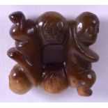 A PAIR OF CHINESE JADE BOYS. 3.5 cm x 3.5 cm.