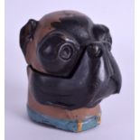 A BRONZE PUG DOG INKWELL. 8 cm wide.