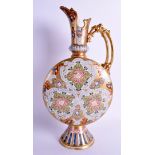 A RARE LARGE HUNGARIAN FISCHER BUDAPEST EWER painted with stylised motifs. 37 cm high.