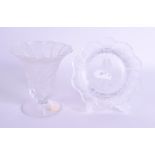 TWO LALIQUE GLASS ITEMS. Vase 13 cm, dish 13 cm wide. (2)