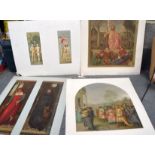 A GROUP OF FOUR ANTIQUE COLOURED PRINTS OF RELIGIOUS INTEREST, depicting various scnes. Largest 70