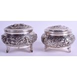 TWO MIDDLE EASTERN SILVER BOXES AND COVERS. 8.7 oz. 9.5 cm & 8.5 cm wide. (2)