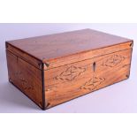 A FINE ANTIQUE SATINWOOD AND EBONY ELEVATED WRITING BOX possibly for use on a boat. 41 cm x 25 cm.