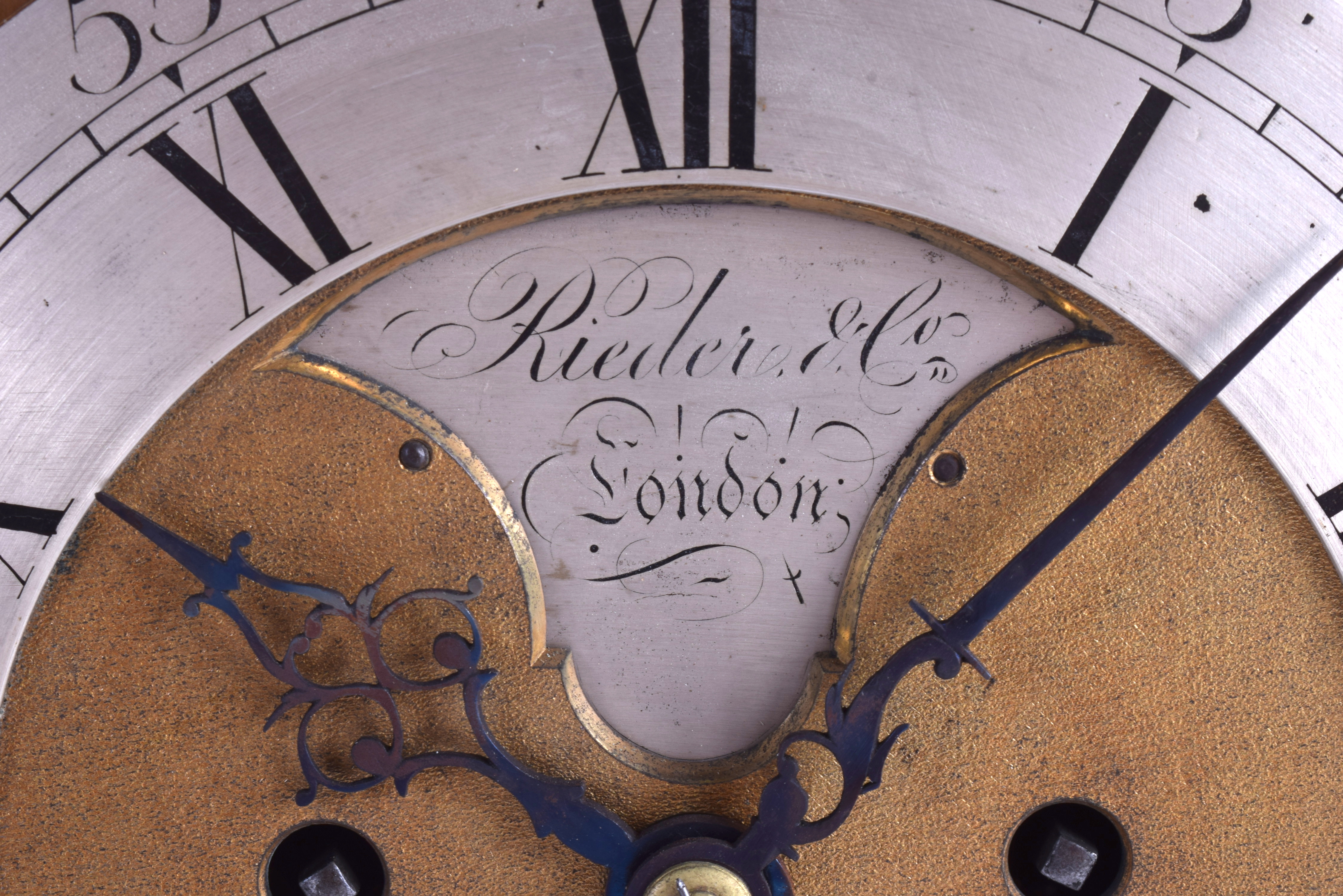 A GEORGE III RIEDER & CO LONDON MAHOGANY BRACKET CLOCK C1780 with silvered dial and brass overlay. - Image 2 of 11