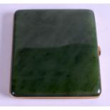 A RUSSIAN GOLD MOUNTED JADE CIGARETTE CASE, of plain form. 8.5 cm x 9.5 cm.