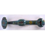 A 20TH CENTURY CHINESE BRONZE CLOISONNE ENAMEL RUYI SCEPTRE, decorated with bats and extensive foli