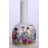 A CHINESE FAMILLE ROSE PORCELAIN MALLET VASE BEARING CHONGZHEN MARKS, decorated with figures in a l