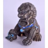 A 19TH CENTURY CHINESE SILVER AND ENAMEL BUDDHISTIC LION modelled scowling. 139 grams. 10 cm x 8 c