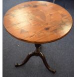 A RARE 19TH CENTURY WELSH FOLK ART TRIPOD TABLE, inlaid with mixed wood naive decoration. 64 cm x 5