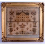 A LARGE MID 19TH CENTURY FRAMED EMBROIDERED SAMPLER by Isabella Smith Aged 9 1845. Sampler 47 cm x