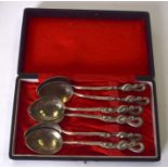 A SET OF SIX NAGASAKI SILVER SPOONS, in original case. 13 cm long. (6)