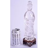 A LARGE 19TH CENTURY CHINESE CARVED ROCK CRYSTAL FIGURE OF GUANYIN modelled holding a basket. Figur