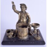 A 19TH CONTINENTAL BRONZE DESK INKWELL modelled in a tricorn hat. 15 cm x 17 cm.