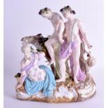 A 19TH CENTURY MEISSEN PORCELAIN FIGURE OF SILENUS modelled drunk upon a donkey. 22 cm x 18 cm.