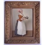 A 19TH CENTURY KPM BERLIN PORCELAIN PLAQUE painted with a female carrying a tray. Image 18 cm x 25