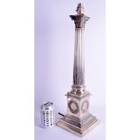 A LOVELY LARGE ANTIQUE SILVER PUNJAB INFANTRY CORINTHIAN COLUMN CANDLESTICK converted to a lamp, Lo