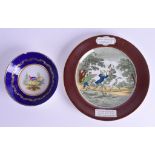 AN 18TH CENTURY SEVRES PORCELAIN SAUCER together with an unusual Dr Syntax plate. 13 cm & 21 cm wid