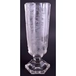 A 19TH CENTURY BOHEMIAN CLEAR GLASS GOBLET engraved with deer within landscapes. 28 cm high.