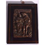 AN EARLY 20TH CENTURY FRENCH BRONZE PLAQUE OR PANEL, depicting two lovers under an archway, signed