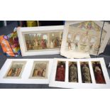 A GROUP OF FOUR ANTIQUE COLOURED PRINTS OF RELIGIOUS INTEREST, depicting various scnes. Largest 70