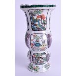 A 19TH CENTURY CHINESE FAMILLE VERTE GU PORCELAIN VASE bearing Wanli marks to base, painted with fi