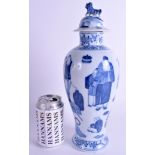 AN EARLY 20TH CENTURY CHINESE BLUE AND WHITE VASE AND COVER Late Qing. 33 cm high.