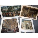 A GROUP OF FOUR ANTIQUE COLOURED PRINTS OF RELIGIOUS INTEREST, depicting various scnes. Largest 70