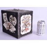 A VERY RARE LARGE 19TH CENTURY JAPANESE SILVER SHIBAYAMA INLAID CABINET decorated with panels of ob