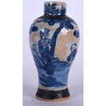 A 19TH CENTURY CHINESE BLUE AND WHITE PORCELAIN BALUSTER VASE, painted with figures in a landscape.