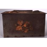 AN IRON & COPPER ARTS & CRAFTS AESTHETIC MOVEMENT IRON BOX OR CASKET, decorated with birds and frui