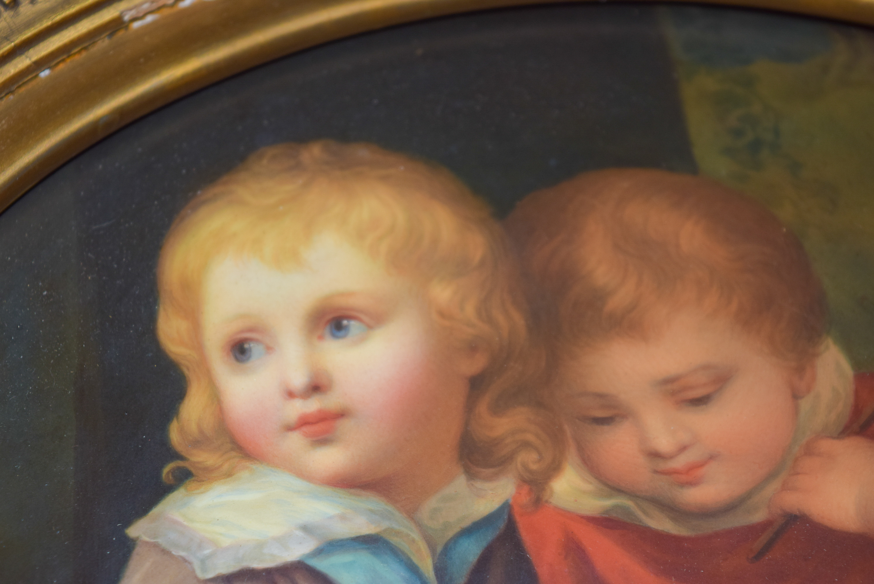 A VERY RARE 19TH CENTURY KPM BERLIN PORCELAIN PLAQUE painted with two children within landscapes. I - Image 4 of 8