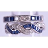 TWO 18CT WHITE GOLD SAPPHIRE AND DIAMOND RINGS. 8.7 grams. (2)