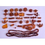 A COLLECTION OF VICTORIAN AMBER JEWELLERY, necklaces, brooch's etc. (qty)